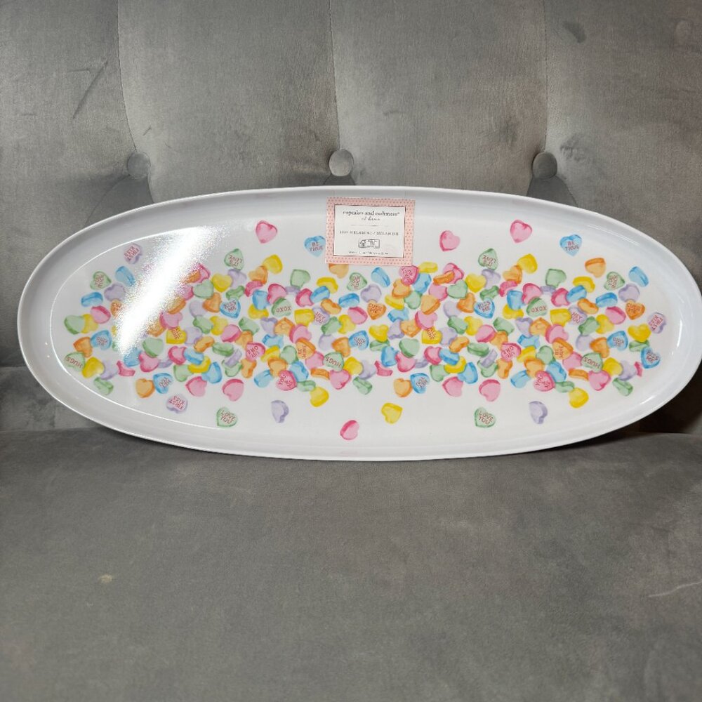 Cupcakes & Cashmere Heart candies‎  Print Flutter Serving Platter NEW WITH TAG